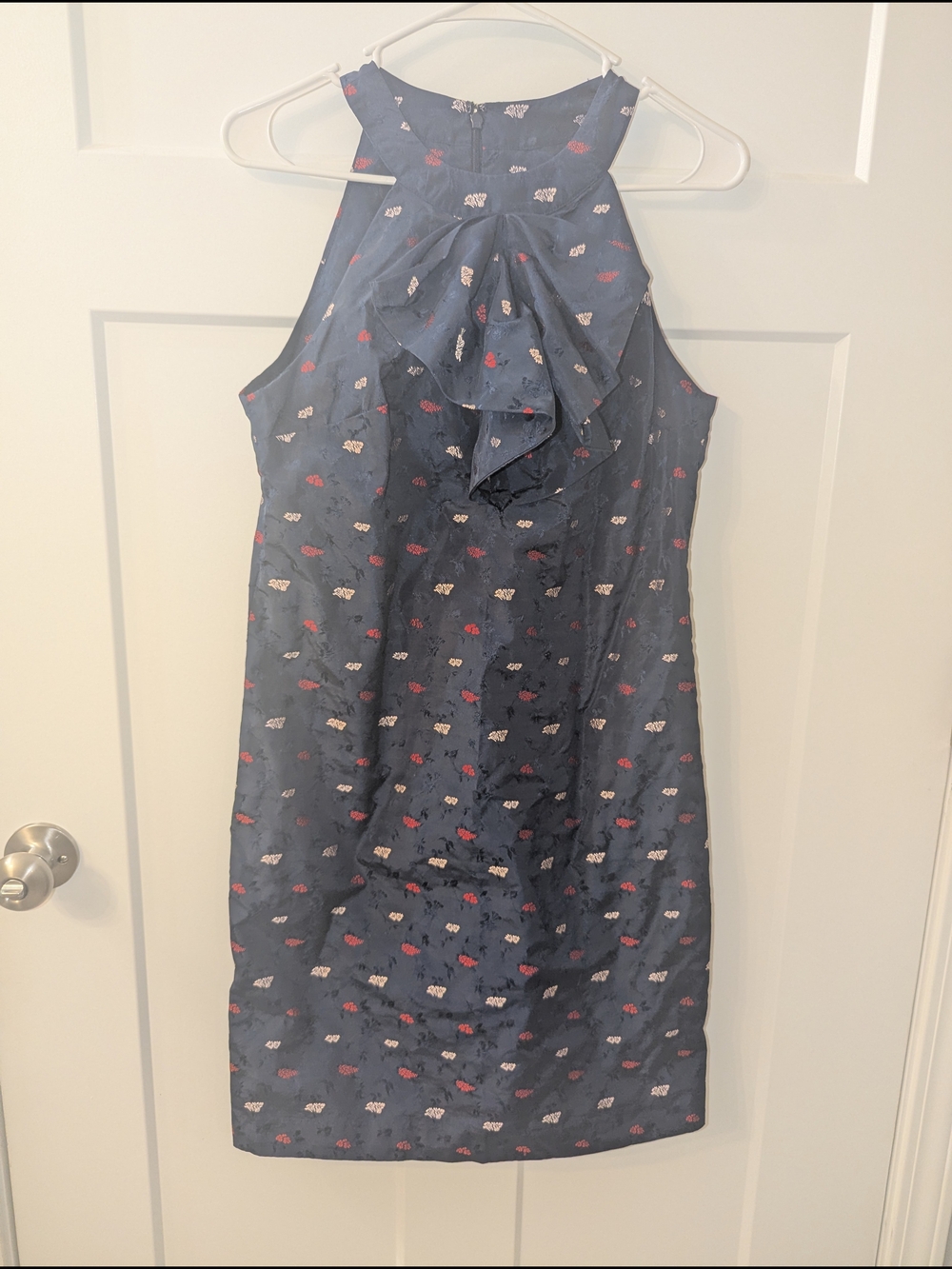 Banana Republic Navy Dress with Pink & Cream Floral Embroidery